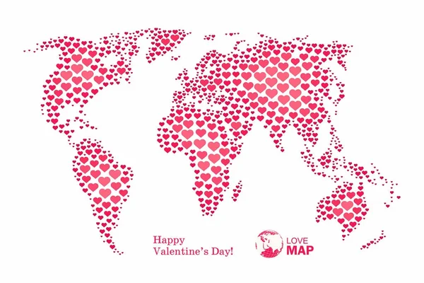 Carte Monde Avec Des Cœurs Roses Fond Vectoriel — Image vectorielle