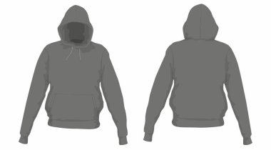 Erkekler siyah hoodie. Beyaz arka plan üzerinde ön ve arka sayısı