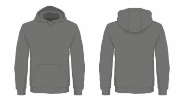 Erkekler siyah hoodie. Beyaz arka plan üzerinde ön ve arka sayısı