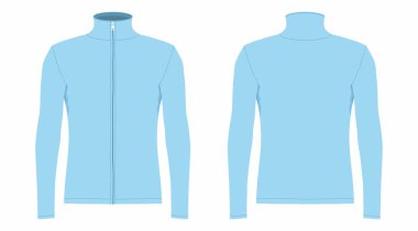 Erkekler mavi uzun kollu t-shirt. Beyaz arka plan üzerinde ön ve arka sayısı