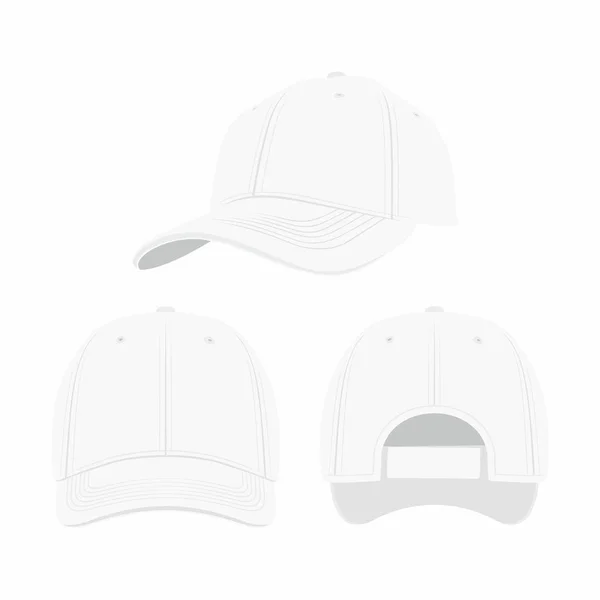 White Baseball Cap Isolated White Background Front Side Back Views — Stock Vector