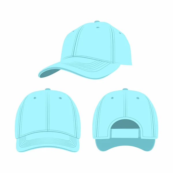 Blue Baseball Cap Isolated White Background Front Side Back Views — Stock Vector