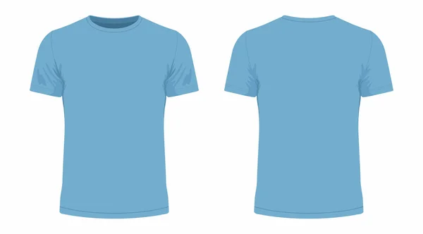 Vista Frontal Traseira Camiseta Azul Masculina Fundo Branco — Vetor de Stock