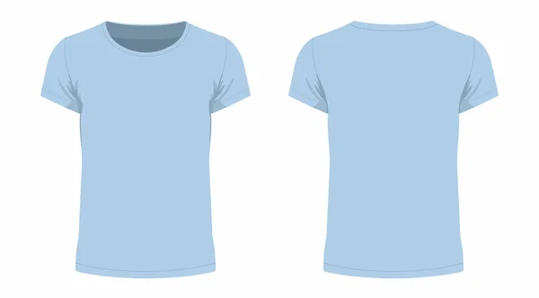 男士蓝色 T恤衫在白色背景下的正面和背面视图 — 图库矢量图片