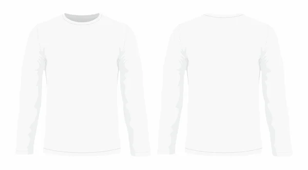 Dlouhé Pánské Bílé Tričko Rukávem Přední Zadní Názory Bílém Pozadí — Stockový vektor