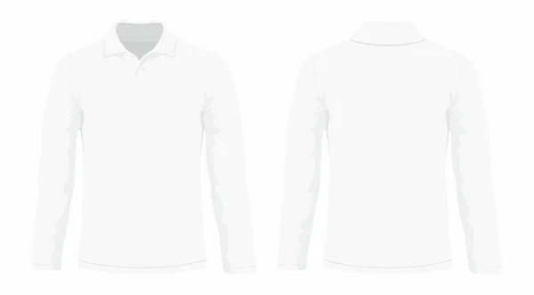 男士白色长袖 T恤衫 白色背景上的正面和背面视图 — 图库矢量图片