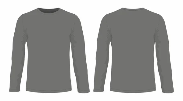 Shirt Uomo Nera Maniche Lunghe Vista Anteriore Posteriore Sfondo Bianco — Vettoriale Stock