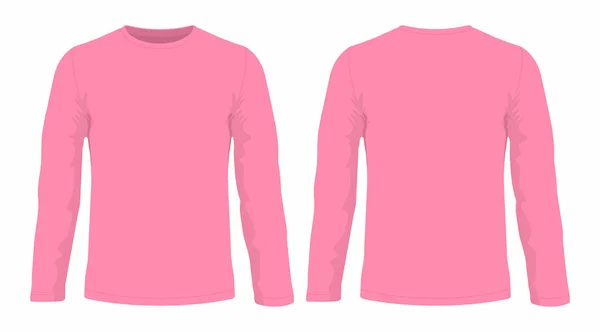 Camiseta Manga Larga Rosa Para Hombre Vistas Frontal Trasera Sobre — Vector de stock