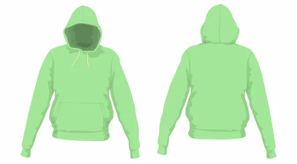 Grüner Kapuzenpullover Für Männer Vorder Und Rückansichten Auf Weißem Hintergrund — Stockvektor