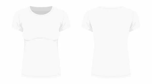 Vista Anteriore Posteriore Della Shirt Bianca Delle Donne Sfondo Bianco — Vettoriale Stock