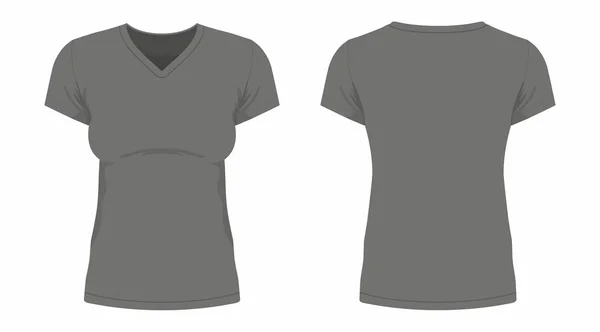 Vista Anteriore Posteriore Della Shirt Nera Delle Donne Sfondo Bianco — Vettoriale Stock