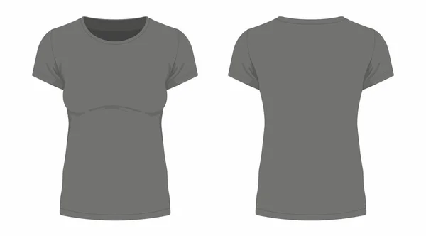 Tampilan Depan Dan Belakang Shirt Hitam Perempuan Latar Belakang Putih - Stok Vektor