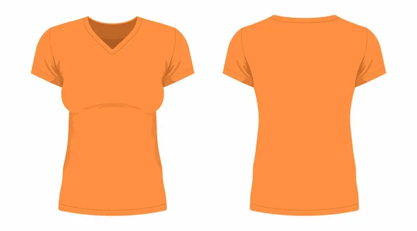 Vista Anteriore Posteriore Della Shirt Arancione Delle Donne Sfondo Bianco — Vettoriale Stock