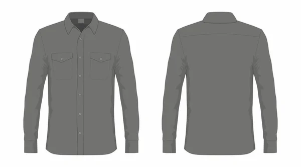 Camisa Vestido Preto Dos Homens Vista Frontal Traseira Fundo Branco — Vetor de Stock