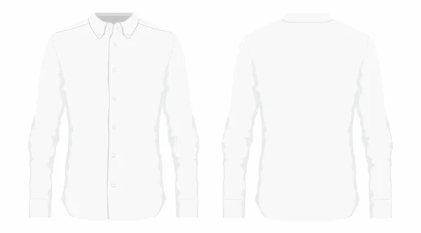 男士白色礼服衬衫 白色背景上的正面和背面视图 — 图库矢量图片