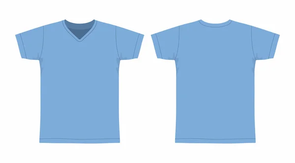Vista Frontal Trasera Camiseta Azul Los Hombres Sobre Fondo Blanco — Archivo Imágenes Vectoriales