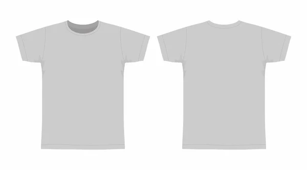 Vista Frontal Trasera Camiseta Gris Los Hombres Sobre Fondo Blanco — Vector de stock