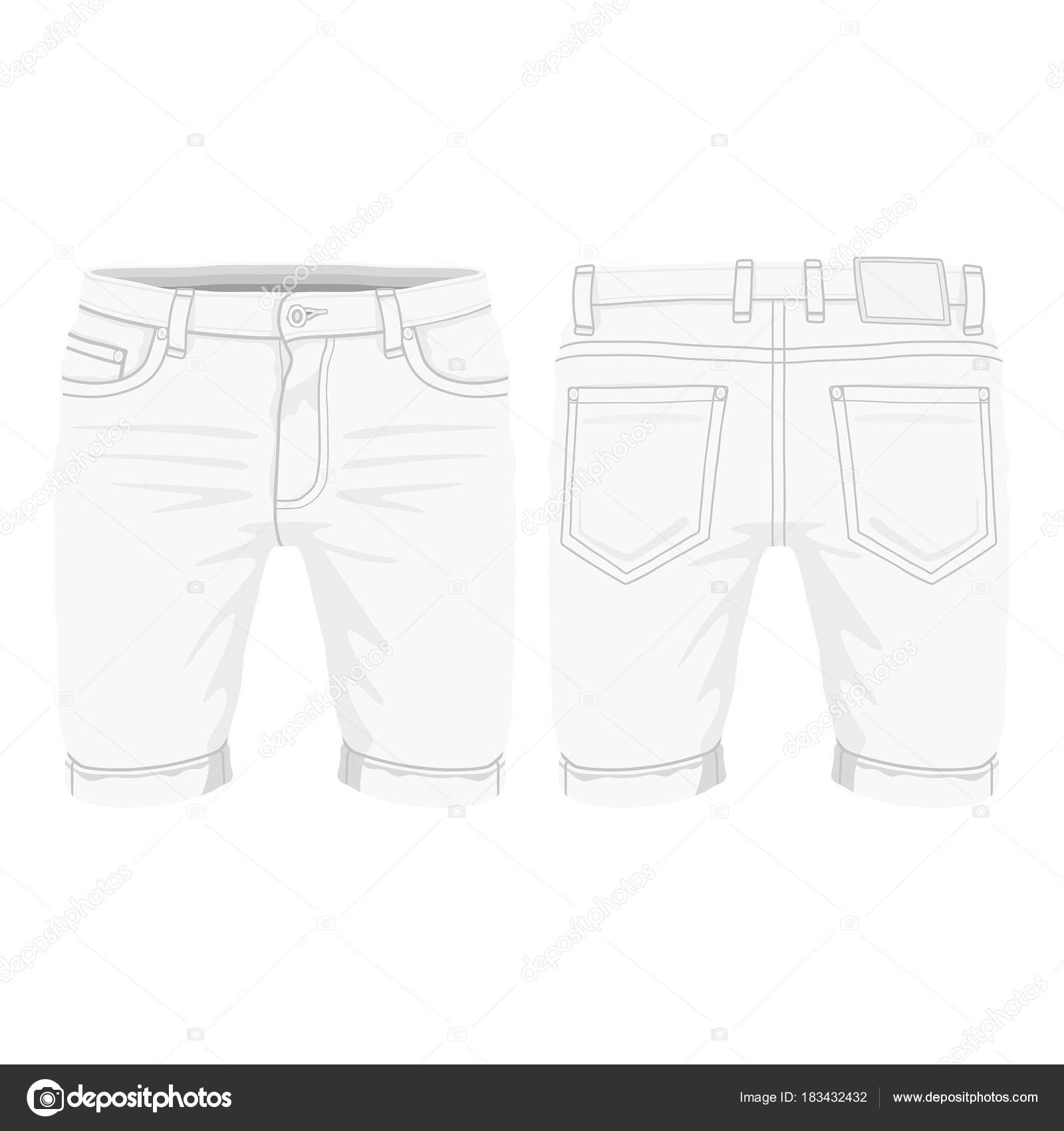 Men's White Denim Shorts Front Back Views White Background Stock