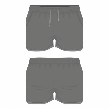 Erkekler siyah spor şort. Beyaz arka plan üzerinde ön ve arka sayısı