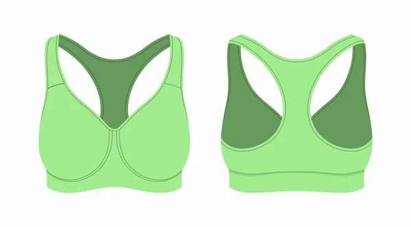 Front Back Views Women Green Sport Bra White Background — стоковый вектор