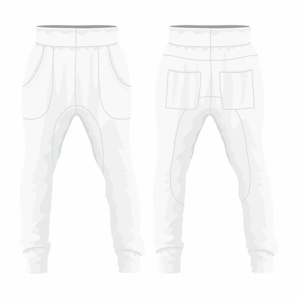 Pantalon Survêtement Blanc Pour Homme Vue Avant Arrière Sur Fond — Image vectorielle