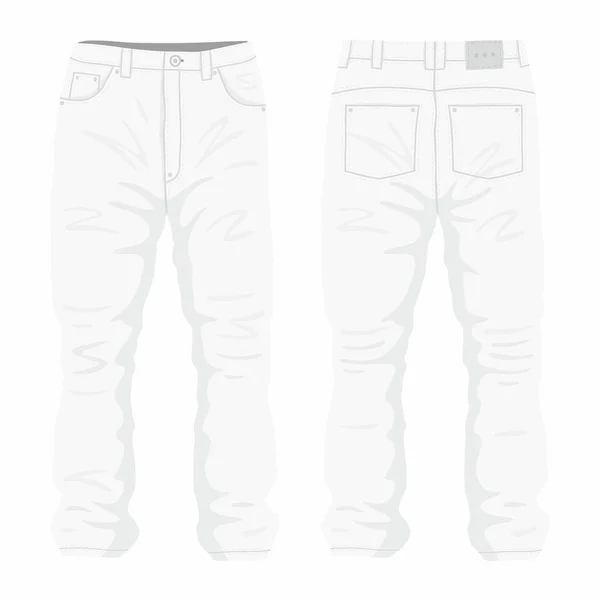 Jeans Brancos Masculinos Vista Frontal Traseira Fundo Branco — Vetor de Stock