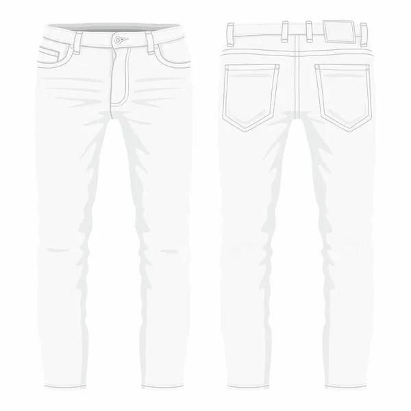 Jeans Bianchi Uomo Vista Anteriore Posteriore Sfondo Bianco — Vettoriale Stock