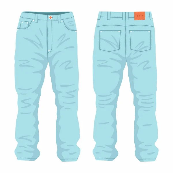 Pantalones Vaqueros Azules Vistas Frontal Trasera Sobre Fondo Blanco — Vector de stock