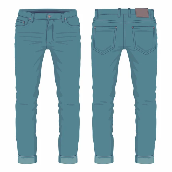 Mannen Donkerblauwe Jeans Voor Achterkant Uitzicht Witte Achtergrond — Stockvector