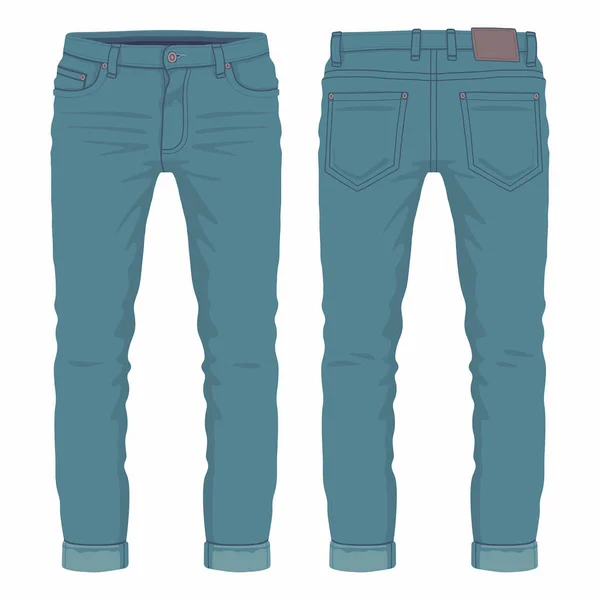 Jeans Bleu Foncé Pour Hommes Vue Avant Arrière Sur Fond — Image vectorielle