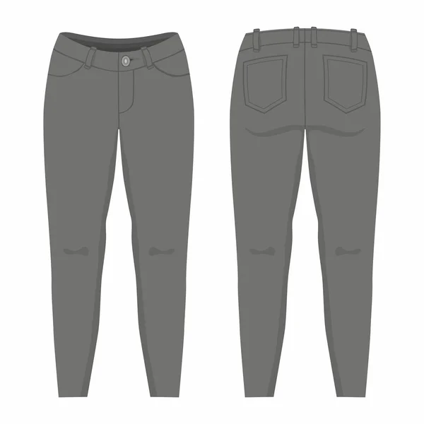 Jeans Noirs Pour Femmes Vue Avant Arrière Sur Fond Blanc — Image vectorielle