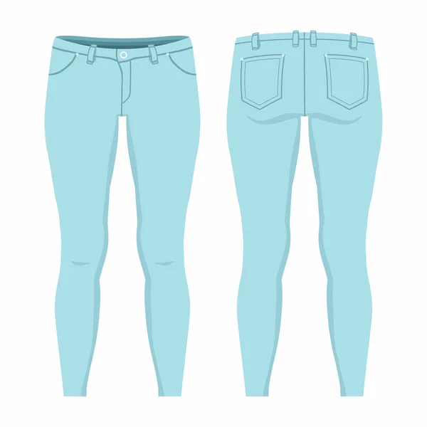 Jeans Femme Bleu Clair Vue Avant Arrière Sur Fond Blanc — Image vectorielle
