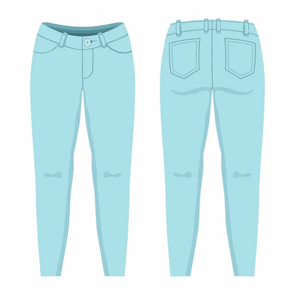 Pantalones Vaqueros Azules Claros Para Mujer Vistas Frontal Trasera Sobre — Vector de stock