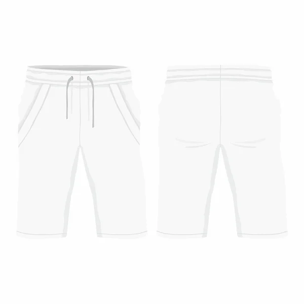 男士白色运动短裤 白色背景上的正面和背面视图 — 图库矢量图片