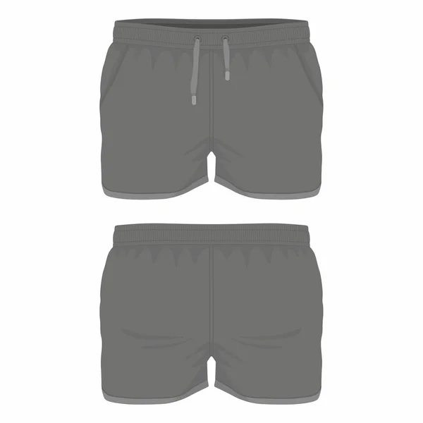 Pantalones Cortos Deportivos Negros Para Hombres Vistas Frontal Trasera Sobre — Vector de stock