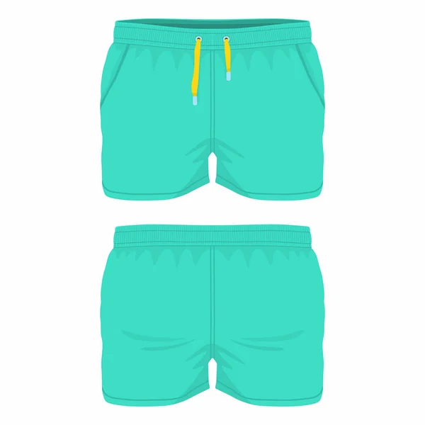 Pantaloncini Sportivi Verdi Uomo Vista Anteriore Posteriore Sfondo Bianco — Vettoriale Stock