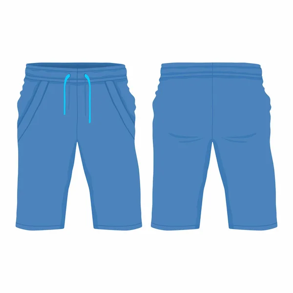 Pantalones Cortos Deportivos Azules Para Hombres Vistas Frontal Trasera Sobre — Vector de stock