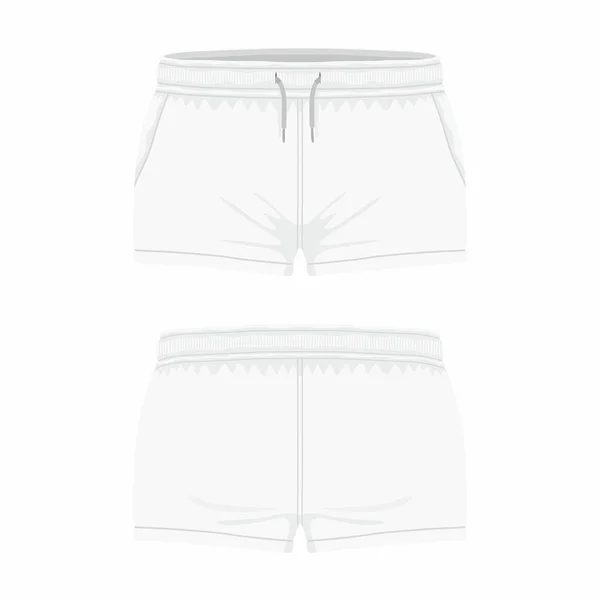 Women White Sport Shorts Front Back Views White Background — Stock Vector