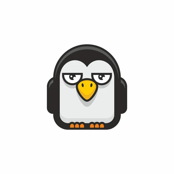 Söt Pingvin Ikonen Vit Bakgrund — Stock vektor