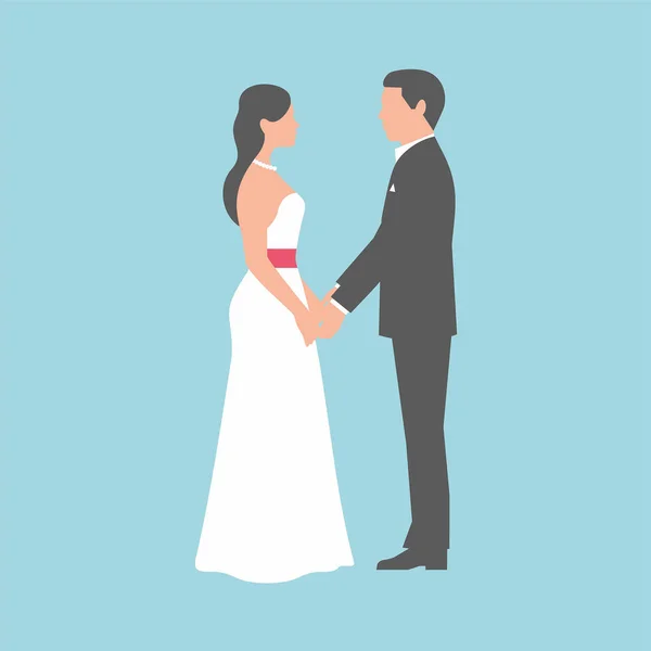 Bride Groom Holding Hands Blue Background — Stock Vector