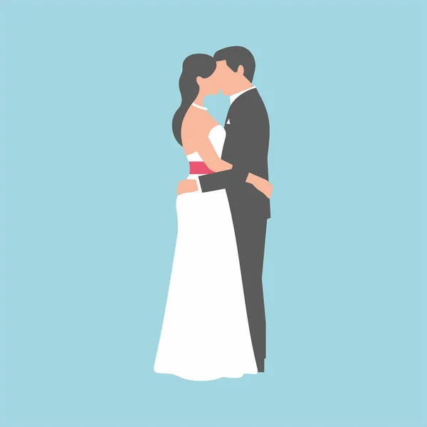 Bir Damat Nişanlısı Mavi Arka Plan Üzerinde Birbirlerine Öpücük — Stok Vektör