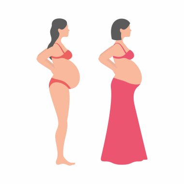 Beyaz arka planda hamile bir kadın.