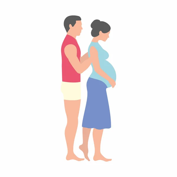Paar Mann Und Schwangere Frau Auf Weißem Hintergrund — Stockvektor