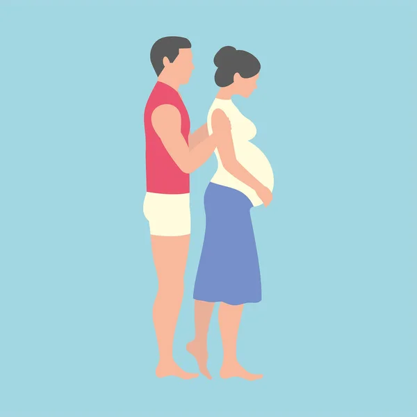 夫妇男人和孕妇在蓝色背景 — 图库矢量图片