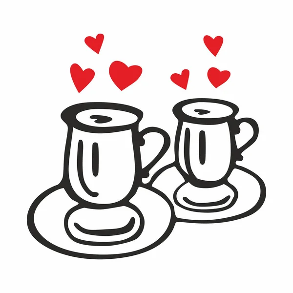 Дві Чашки Кави Сердечками — стоковий вектор