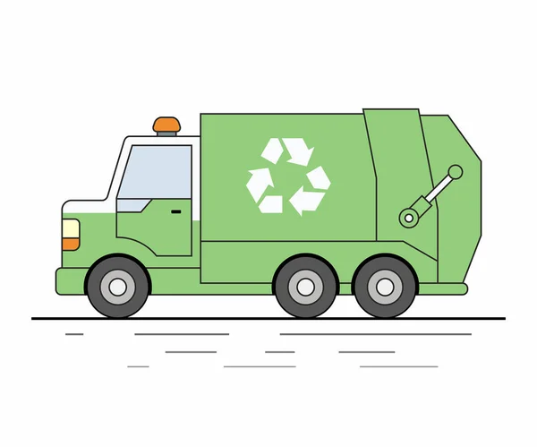 Residential Commercial Solid Waste Collection Transportation Green Garbage Truck — Stock Vector
