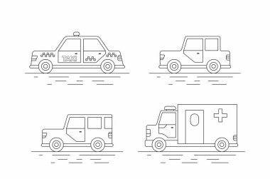 Araba Icons set. Doğrusal tarzı. Vektör çizim