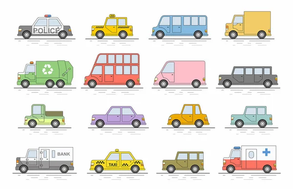 Ícones Carro Configurados Estilo Cores Planas Ilustração Vetorial —  Vetores de Stock