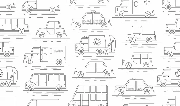 Car Seamless Pattern Linear Style Vector Illustration — Stock Vector