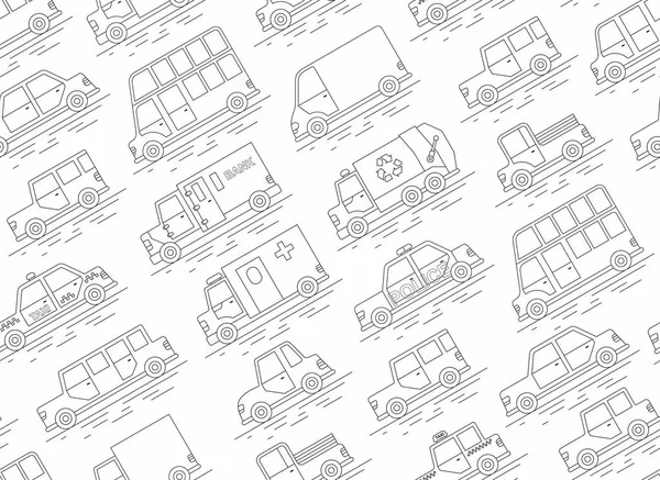 Car Seamless Pattern Linear Style Vector Illustration — Stock Vector